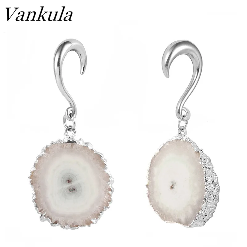 Vankula, 2 шт., новинка, натуральный камень, болтаются, затычки для ушей, тоннель, нержавеющая сталь, крючки для ушей, пирсинг, ювелирные изделия