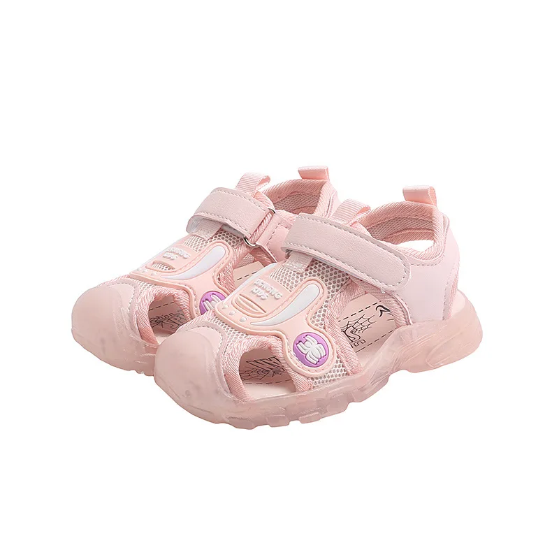 

2021 Summer Boys and Girls Light-up Sandals Hollow Soft-soled Toddler Shoes Toes-capped Anti-kick Beach Shoes Fashion Flats Hot