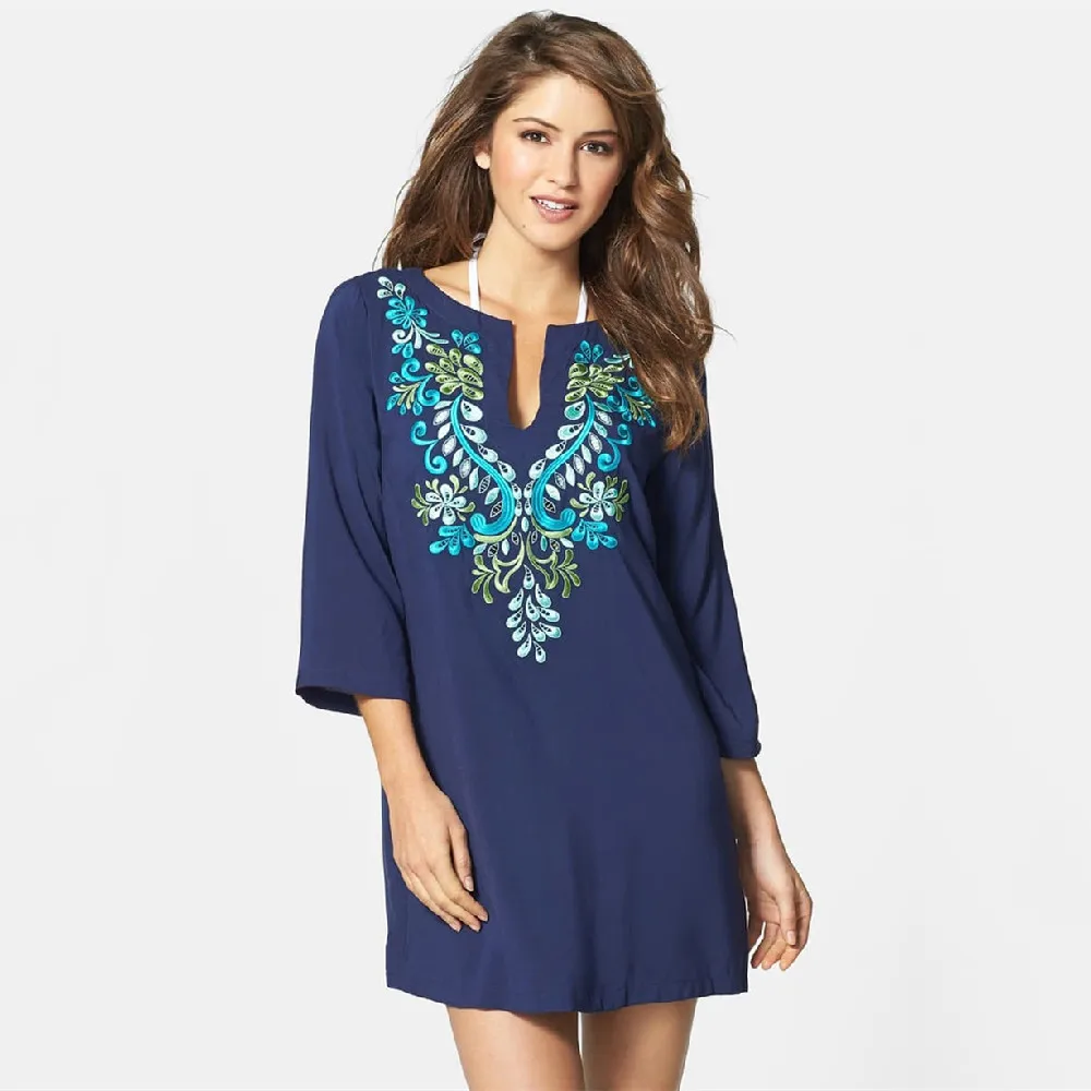 2021 хлопковый купальный костюм с вышивкой накидки туники для пляжа Пляжное Платье