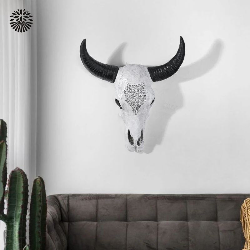 Nordic Retro Cow Skull Resin Wall Hanging Wall Living Room Pendant Room Escape Background Wall Creative Home Decoration