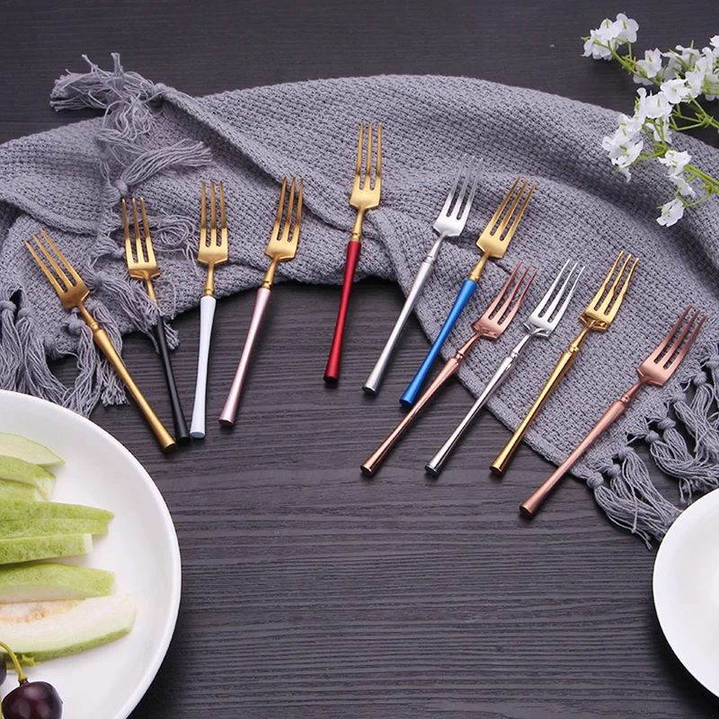 

Fruit Tea Coffee Gold Fork 5.59 Inch Stainless Steel Fork Korea Colourful Short Handle Gold Blue Black Fork Set for Party