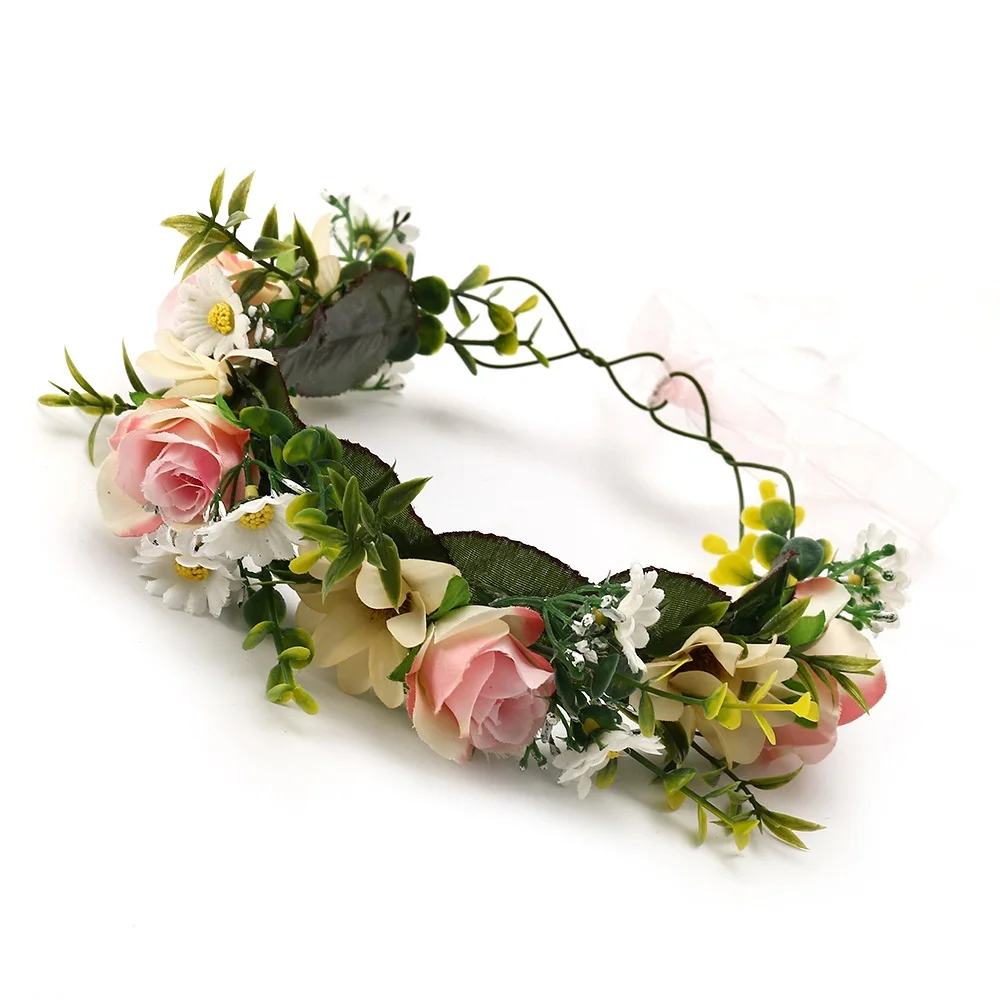 pink green crown Яркая луна, винтажное Ювелирное Украшение, повязка на голову, белые розы, лента для свадьбы, подружки невесты, цветок, корона, модные аксессуары для девочек, женский подарок - Окраска металла: pink green crown