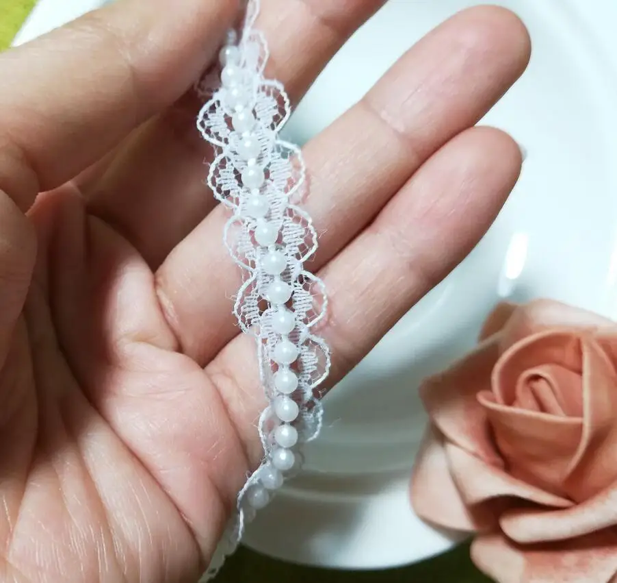 1 ярд 3D белая отделка бисером кружевная ткань Высококачественный кружевной бисер