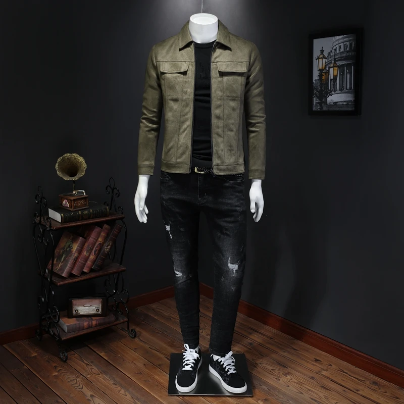 Мужская куртка из оленьей шкуры модная бейсбольная форма в Корейском стиле