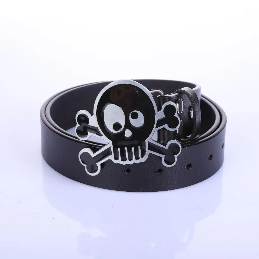 

West Cowboy Fashionable men's leather belt skull belt buckle Integrated button 1.5" for Women