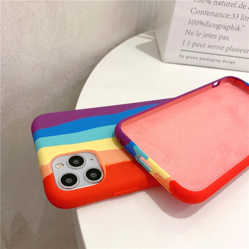 

Original Phone Case for iPhone 11 12 Pro Max 6 6s 7 8 Plus XS MAX XR Mini SE Rainbow Stripe Brand Official Silicone Cover Cases