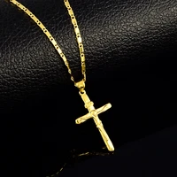high quality pure gold color cross charm pendant necklaces for women men 24k yellow gold filled necklaces wedding jewelry