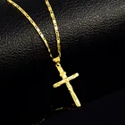 Высокое качество из чистого золота Цвет очаровательный крестик-кулон ожерелья для женщин и мужчин с покрытыем цвета чистого 24 каратного желтого золота колье Свадебные украшения