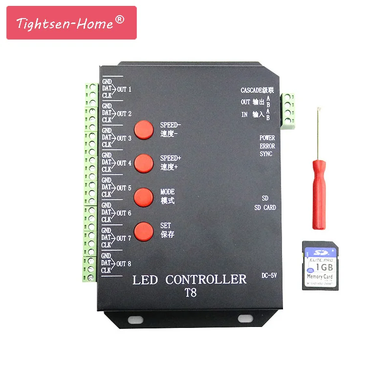 Светодиодный RGB контроллер T8 sd карта пикселей 8 каналов для WS2801 WS2812B WS2811 LPD6803