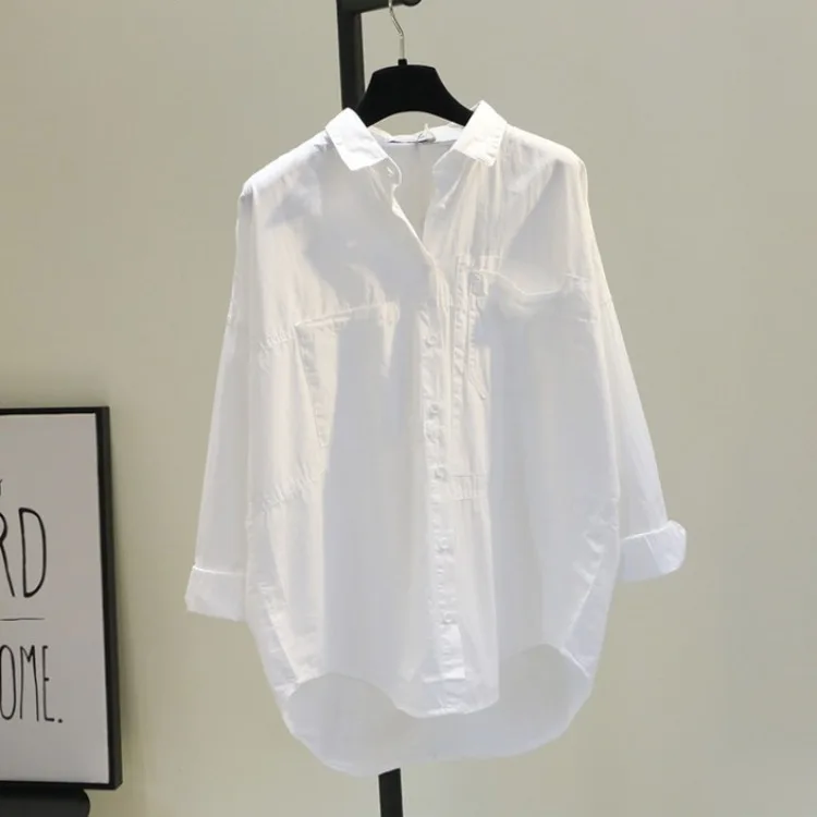 

New Women Casual Spring Autumn Basic White Blouse Top Shirt Long sleeve Plus Size S~XXL
