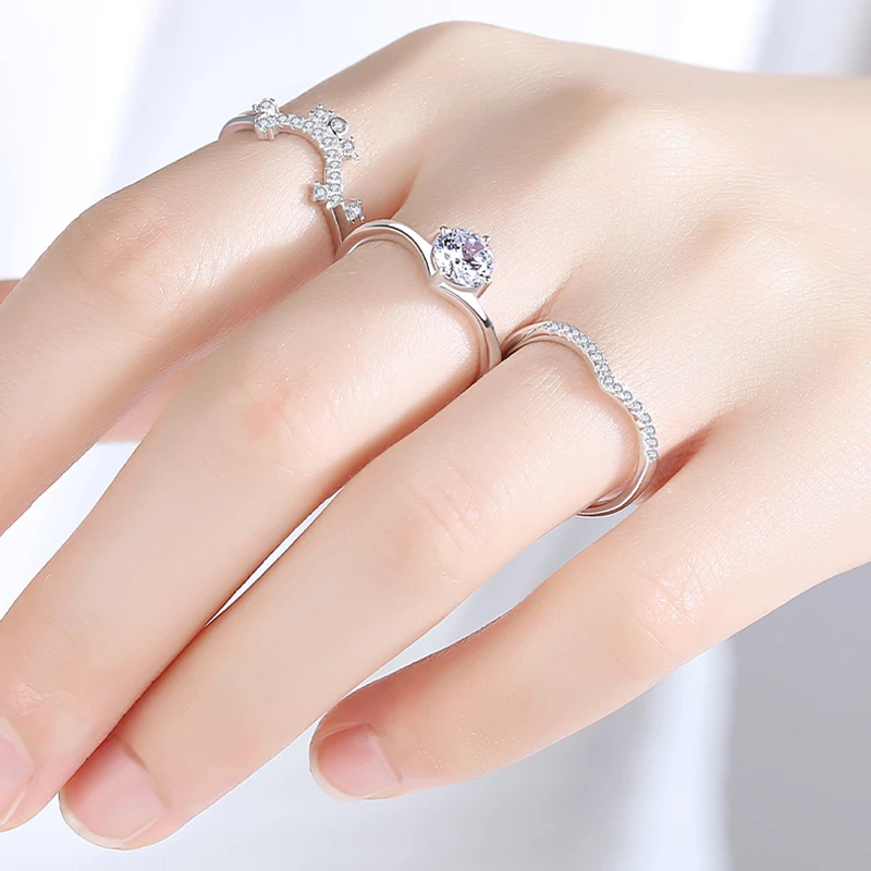 BOSCEN 925 Sterling Silver Ring For Women Gift 2019 Zircon Gem Crown Detachable Three In One wearing methods Creative | Украшения и