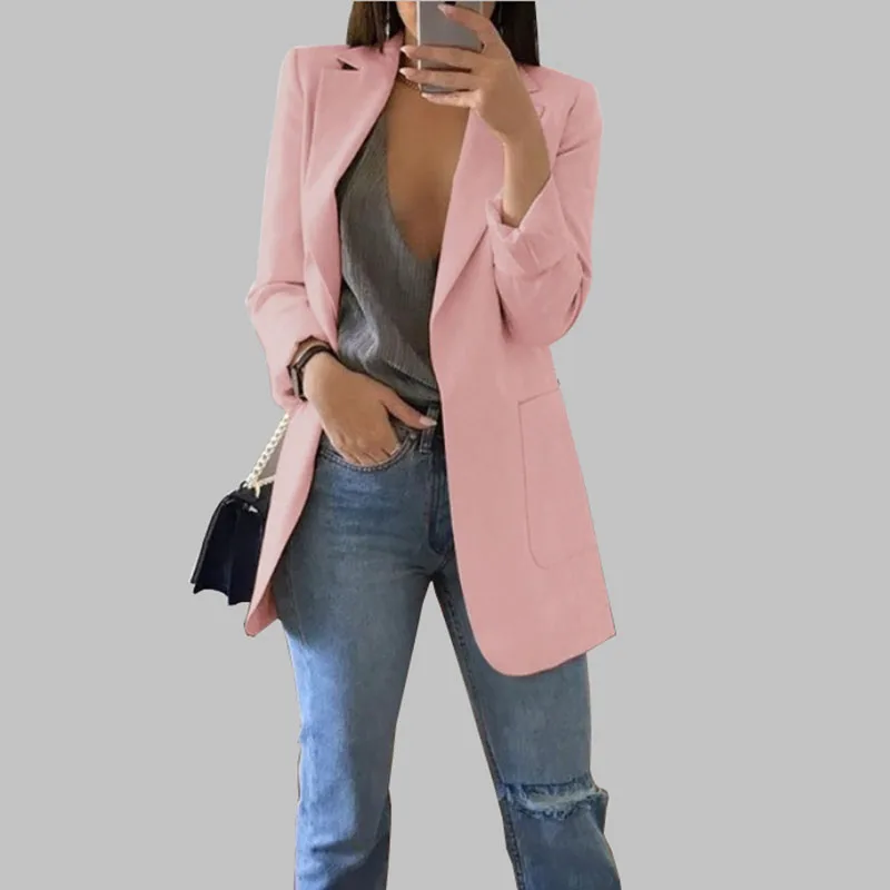 Женский костюм модный лацкан Тонкий кардиган женский средней длины Женское