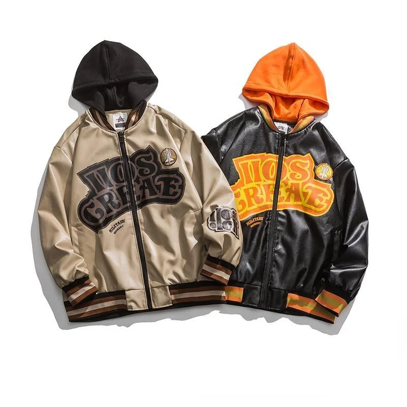 

Autumn Printing Leather Baseball Jacket Women's Coat Couple Bomber Unisex Boyfriend Style Varsity Hiphop Street 2021