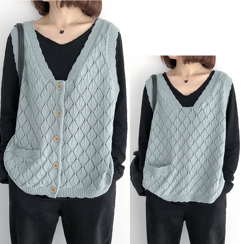 Модный женский Трикотажный жилет с v-образным вырезом свободный однобортный