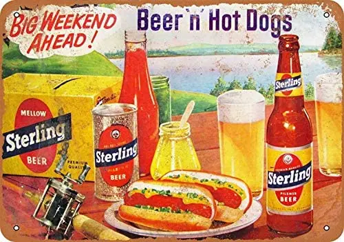 

Metal Sign - Sterling Beer Hot Dogs - Vintage Decorative Tin Sign