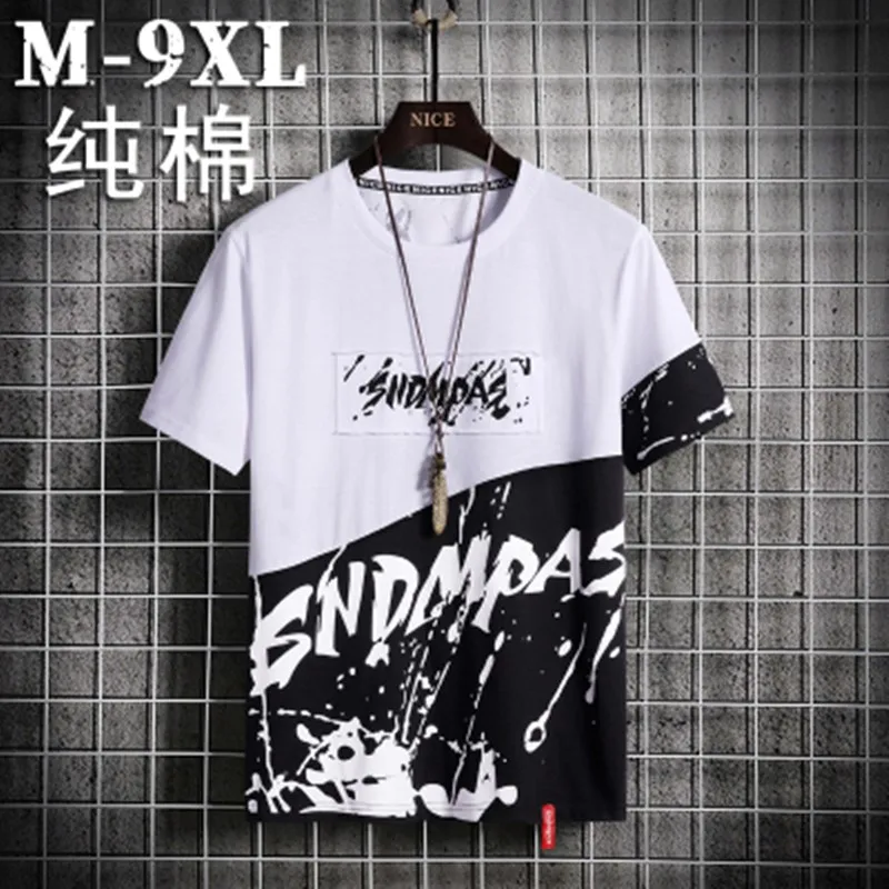 Летняя новая Повседневная футболка размера плюс 9XL в стиле хип-хоп 100% хлопок