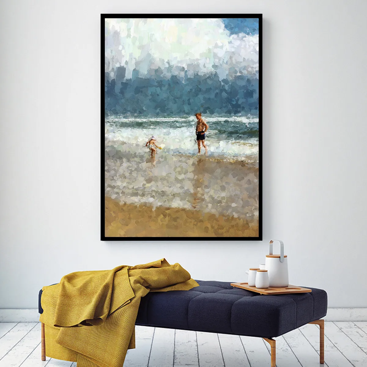 Sandy Beach Seaside Sailboat Oil Painting Hanging Picture Poster Canvas Print Wall Art Living Room Home Decoration | Дом и сад