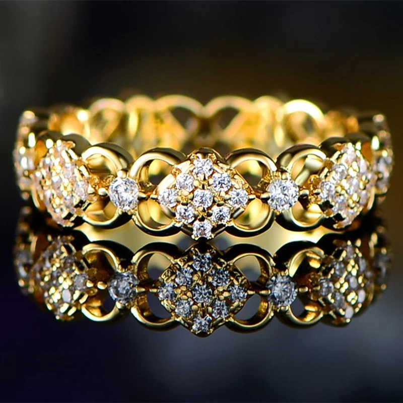 

Elegant Square Chain Hollow Out Design Engagement Ring Shiny Round CZ Stone Micro Paved Wedding Rings For Women Fashion Jewelry