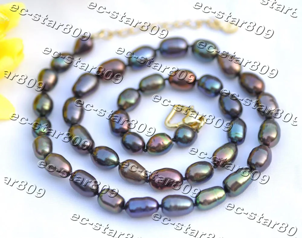 

Z11409 19" 11mm Peacock-Black Rice Freshwater Pearl Necklace