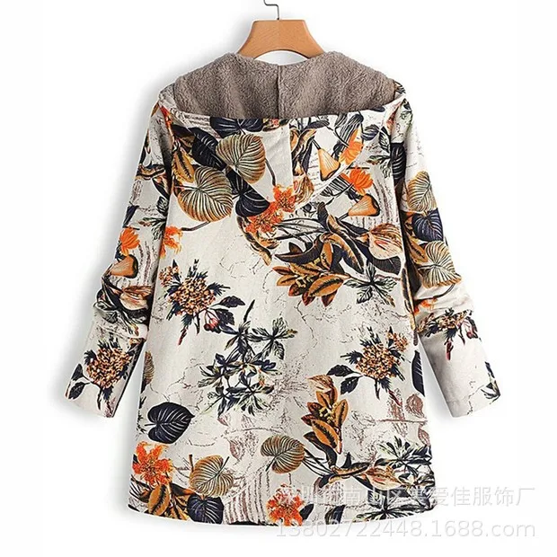 

Womens Coat Winter Warm Outwear Floral Print Hooded Pockets Vintage Oversize Female Coats Women's Casual Outwear Plus Size