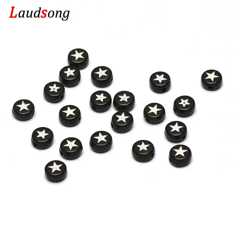 Großhandel 4*7mm Schwarz Stern Buchstaben Acryl Perlen Alphabet Runde Spacer Perlen Für Diy Schmuck Machen Armband liefert – Detail 6