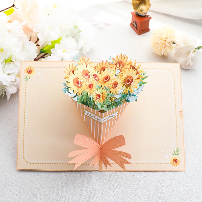

Thanksgiving Thank You Cards 3D-dimensional Greeting Card Bronzing Sunflower Bouquet Mother's Day Birthday Blessing Gift Card