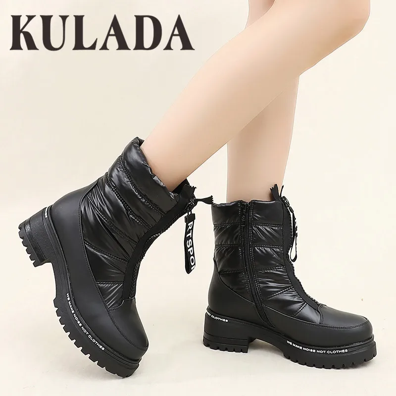 Женские зимние ботинки KULADA теплые водонепроницаемые сапоги на толстом меху