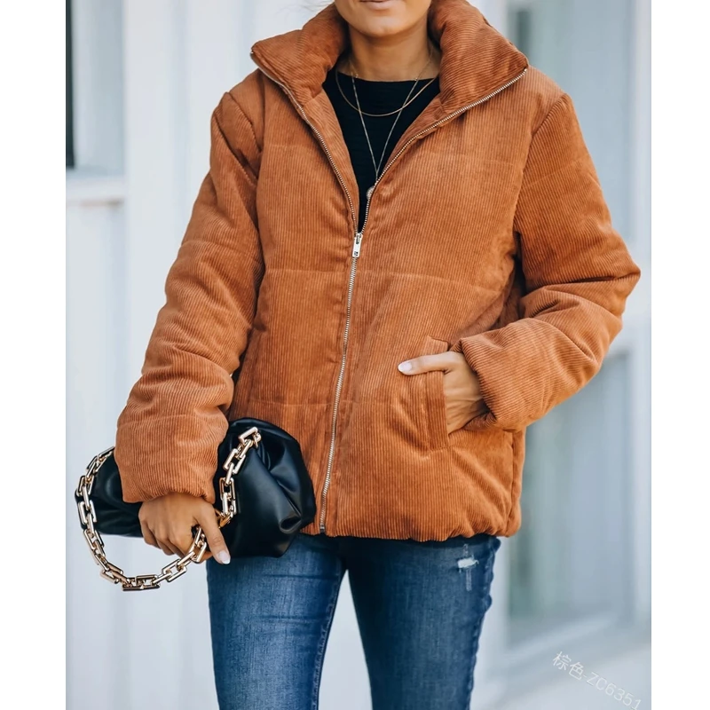 Lugentolo Winter Jacket Women Lapel Solid Color Fashion Zipper Cardigan Jacket Streetwear Coat for Women