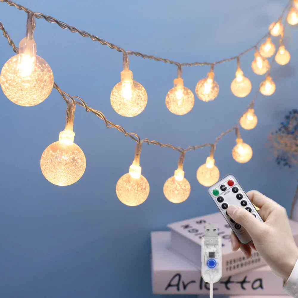 

New LED String Lights Bubble Ball Lamp Lighting Garland New Year USB Remote Control Fairy Lights Christmas Decoartion Navidad