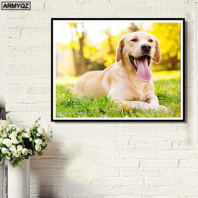 5D DIY Diamond Painting Labrador Dog Cross Stitch Needlework Embroidery Rhinestone painting Full Square mosaic Decor | Дом и сад