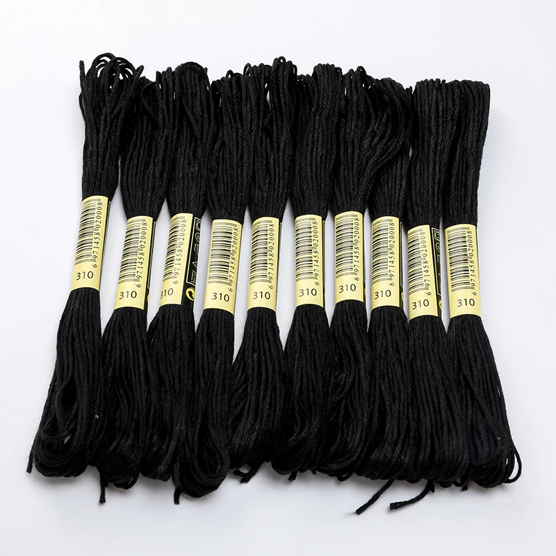 

240PCS 8M Branch Thread Color No.310 Black Floss Cross Stitch Embroidery Yarn DIY Polyester Cotton Sewing Skein Kit Tools