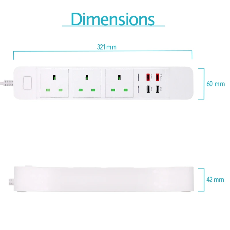 Умный удлинитель с 3 розетками переменного тока зарядная станция 2 USB портами типа