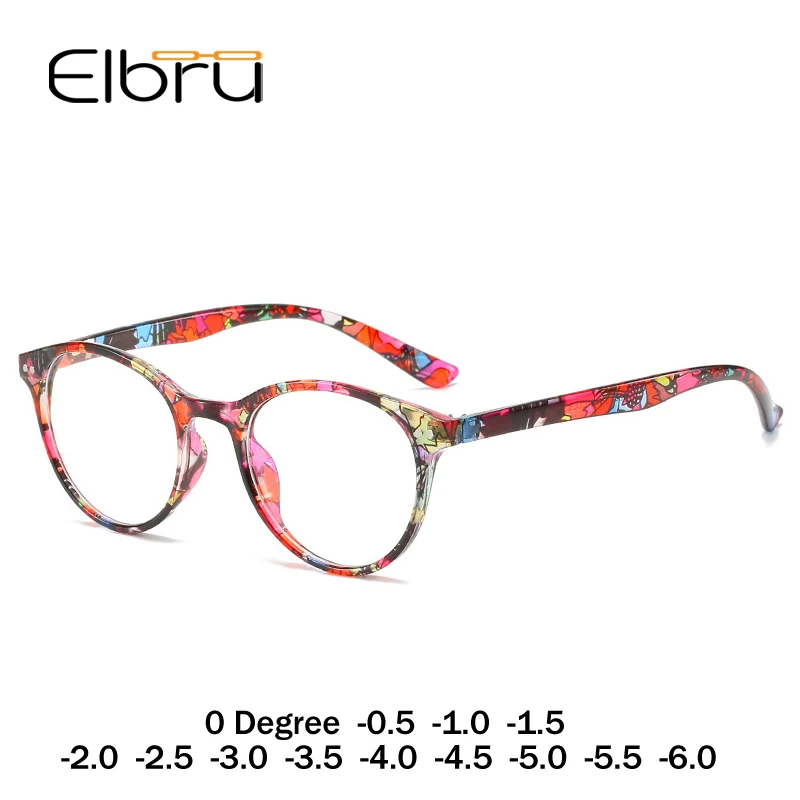 

Elbru Diopter 0 to -6.0 Finished Myopia Glasses Women Floral Round Myopic Eyeglasses Nearsighted Optical Spectacle Frame Ladies