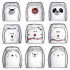 Стеклянные кружки, стеклянная кружка с двойными стенками, двухслойная стеклянная кружка с изображением медведя, кота, собаки, животного, кофейная кружка, Рождественская кружка, милый чайный, молочный