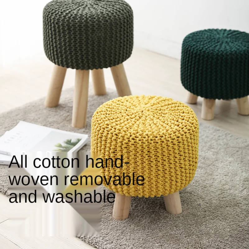 26-Color Cotton Woven Removable and Washable Small Stool Handmade Wool Knitted Small round Stool Shoes Changing Low Stool