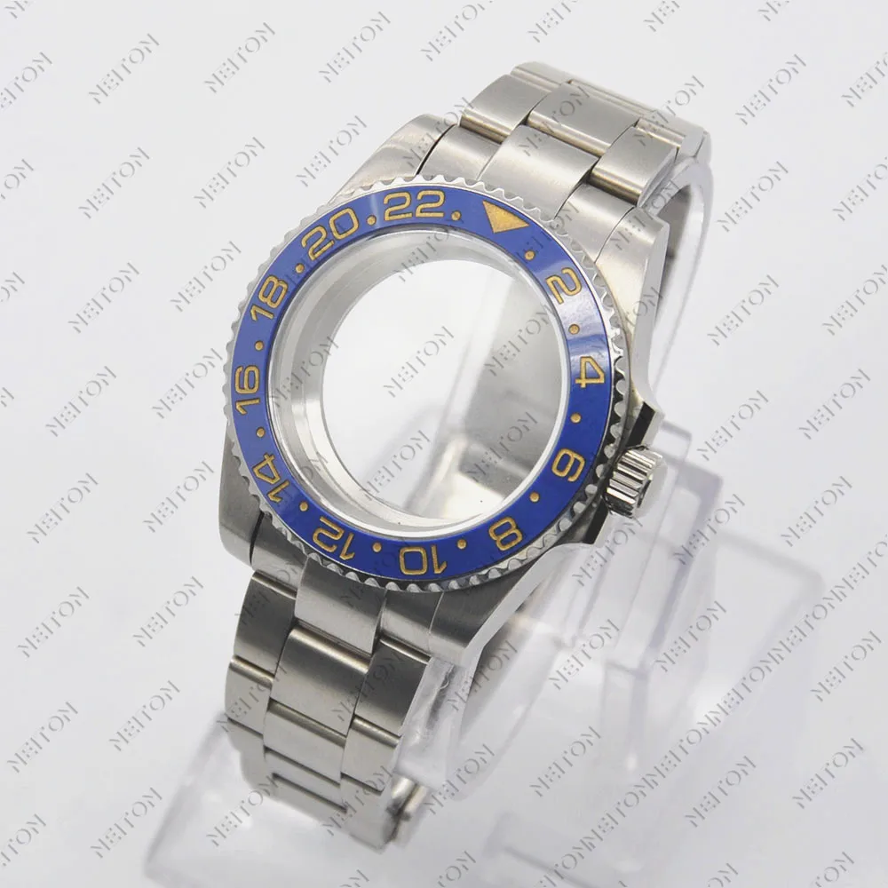 Неитон 40мм Черный корпус с покрытием PVD Сапфировое стекло Подходит для механизмов ETA2836 NH35/36 Минжу DG2813/5833 Мийота 8215/8205 Задняя прозрачность