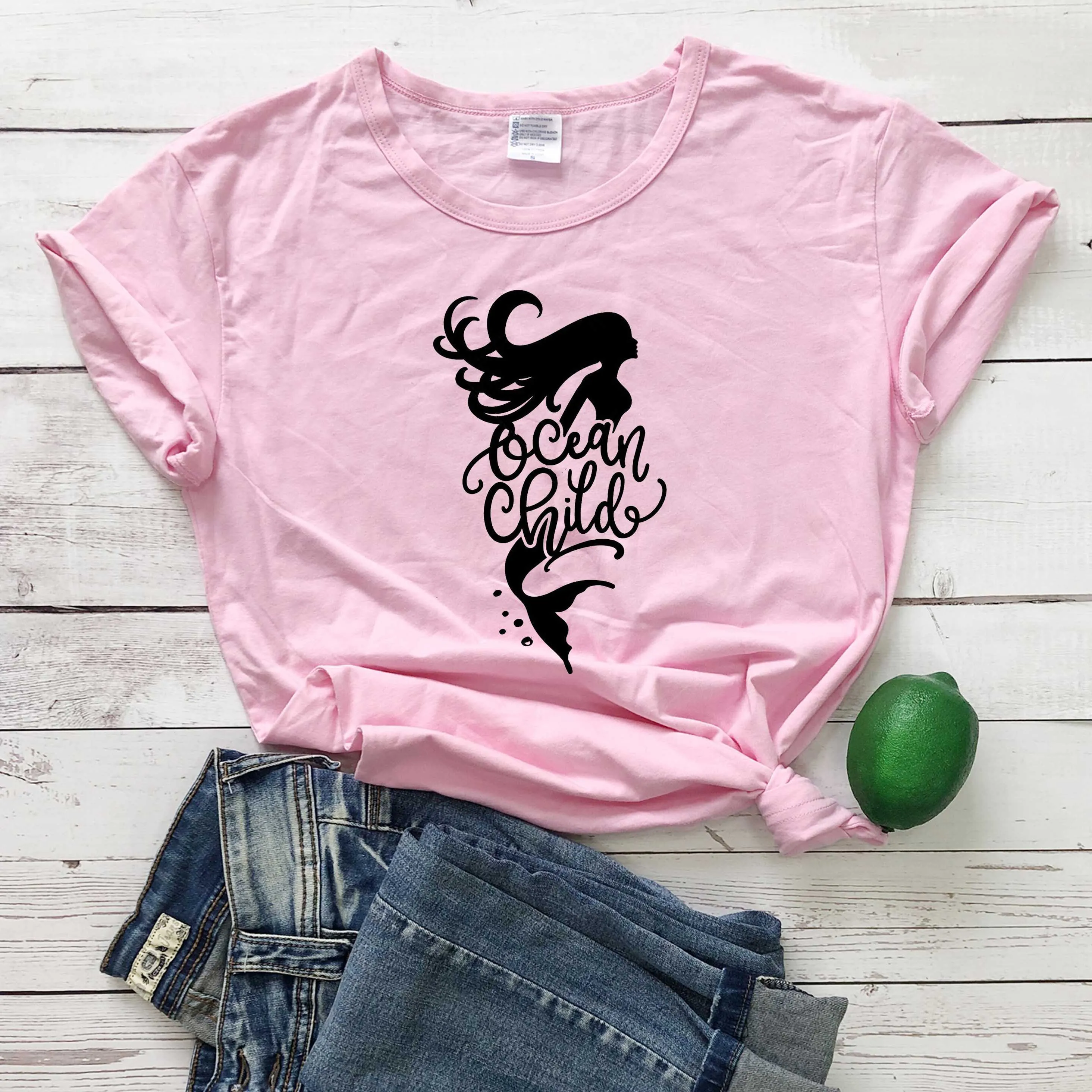 

Детская летняя пляжная футболка с изображением океана, русалки с принтом озера, женская футболка с графическим рисунком, Молодежная хипсте...