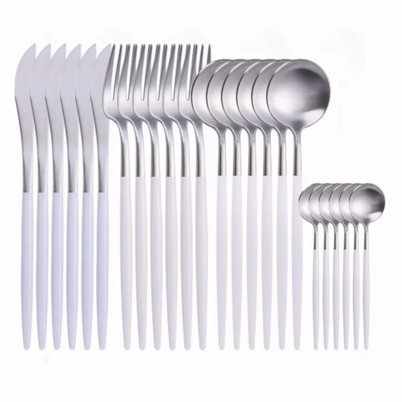 

24pcs Set Stainless Steel Cutlery Set Matte Dinnerware Klitchen Dinner Set Tableware Fork Knife Flatware Silver Spoon