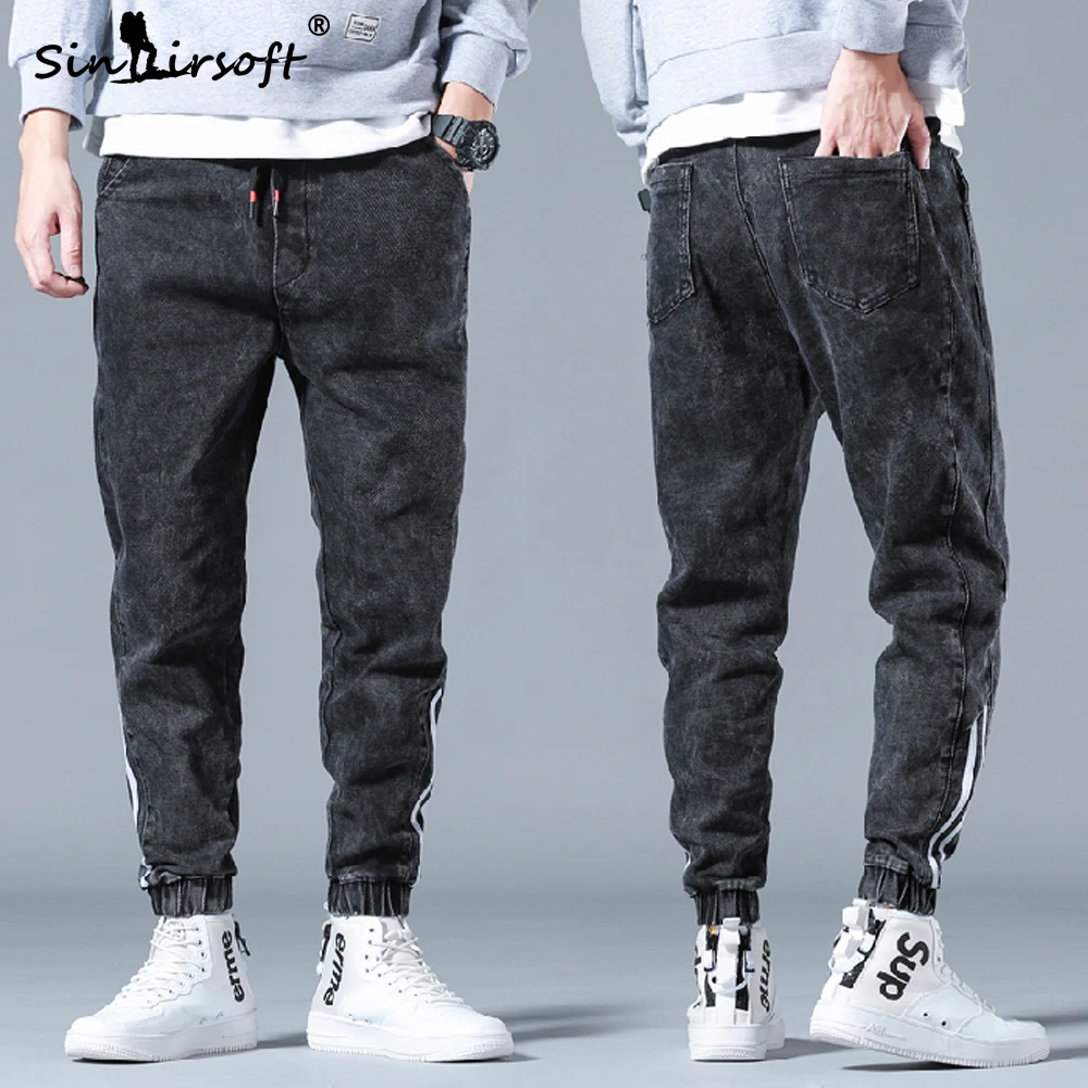 2019 мужские модные свободные штаны-карго с боковой полоской и завязками на талии