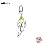 WOSTU 100% 925 пробы серебряные полые крылья феи милые Очаровательные бусы для браслета кулон подлинные серебряные ювелирные изделия CQC838