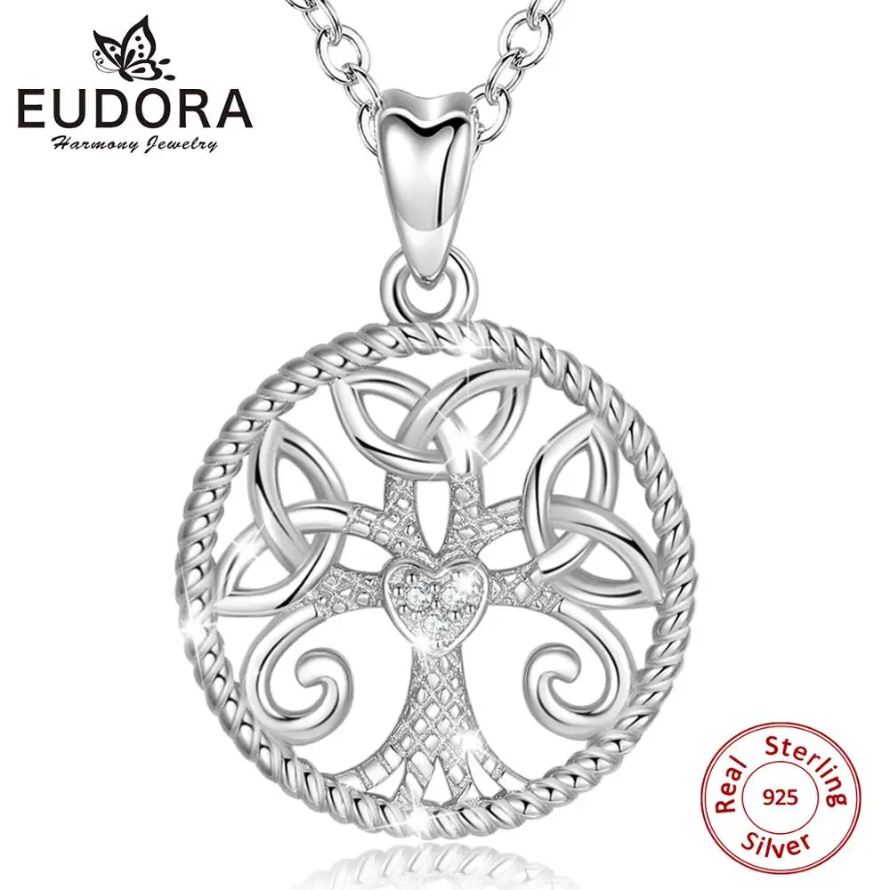 

EUDORA 925 Sterling Silver Tree of Life Pendant Necklace Irish Celtics Knot Crann Bethadh Sliver jewelry For Women Girls CYD113