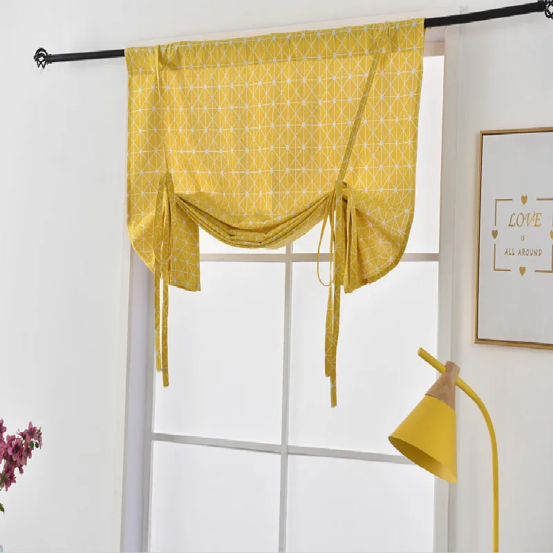 

Yellow geometric printing finished curtain belt curtain shading Roman curtain window curtain living room curtains for bedroom