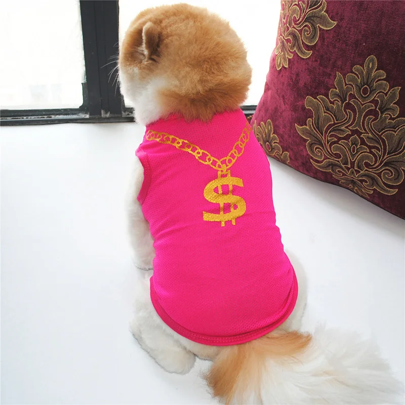 

New Fashion Dog Vest Durable Pet Dog T-shirt Breathable Mesh Pet Vest Dollar Necklace Print Dog Sleeveless Shirt Dog Clothes