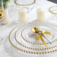 golden beads decorative dinner plates european modern transparent glass steak pasta plate serving tray home kitchen tableware