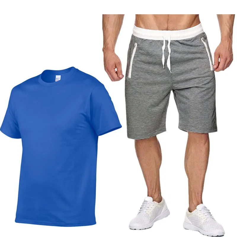 

2021 new brand fashion O-neck cotton men's T-shirt + sports shorts suit summer high-quality cotton T-shirt sports running suit