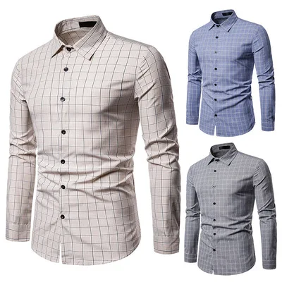 

Men's business multi-plaid casual long-sleeved shirt