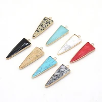 2pcs natural triangle damation jaspers turquoises stone pendant for women jewelry making diy necklace accessories size 16x46mm