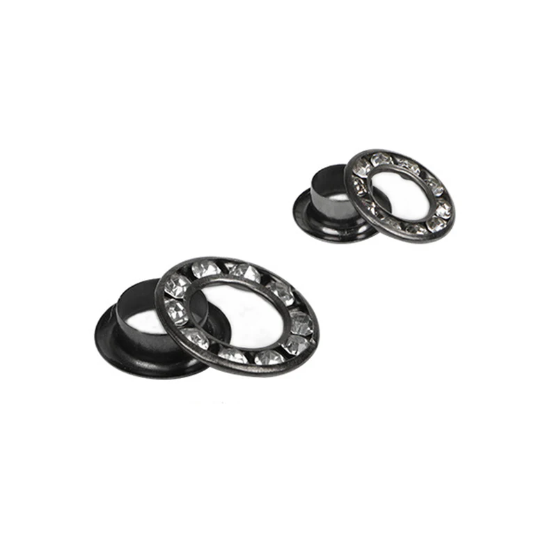 200 комплектов Серебристые/черные латунные люверсы Стразы для кожевенного