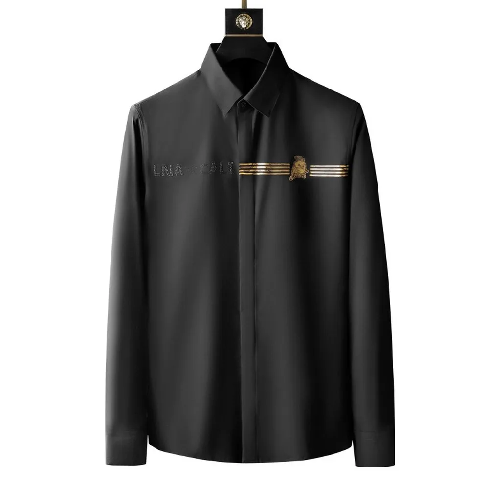 

Quality Men's High Shirts Long Sleeve Slim Casual Shirt Rhinestone Business Formal Dress Shirts Social Party Streetwear Blouse