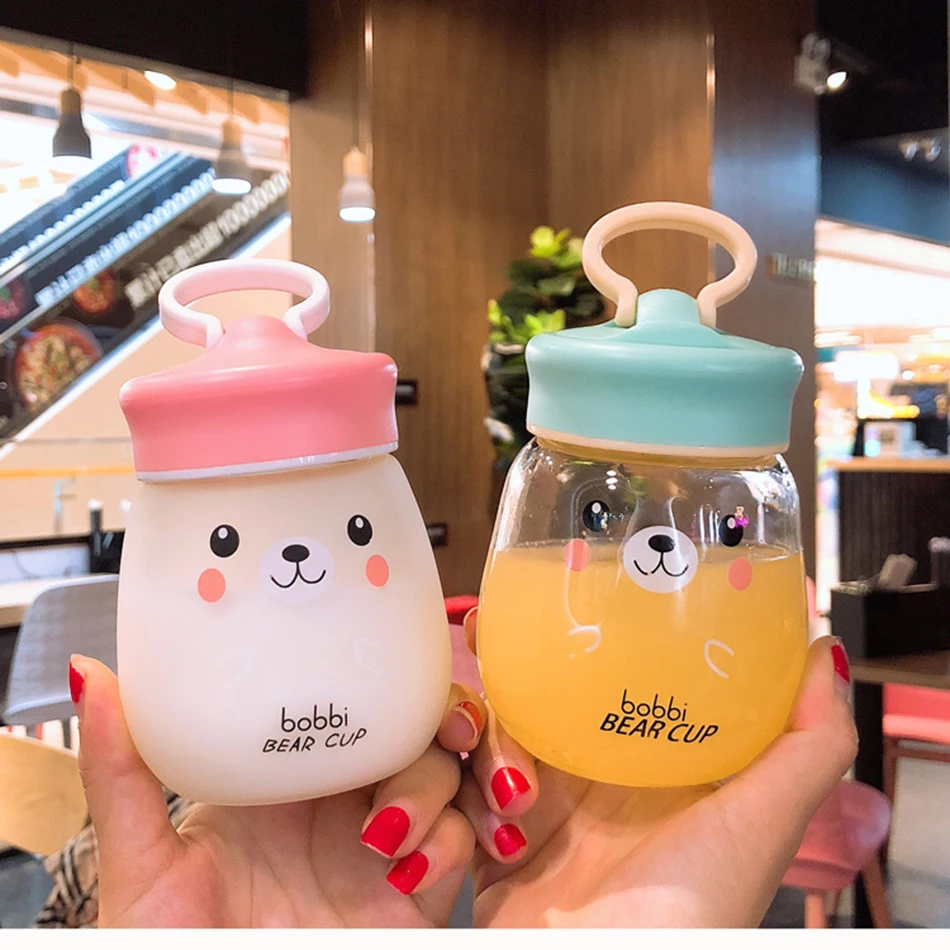 Kawaii стеклянная бутылка для воды, портативная чашка с милым медведем, чайное ситечко, герметичная Питьевая Бутылка для девочек, студентов, детей
